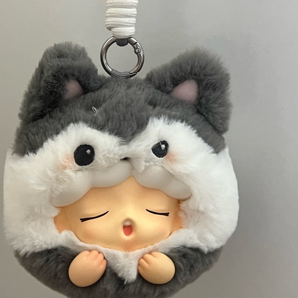 Gray and White Plush keychain